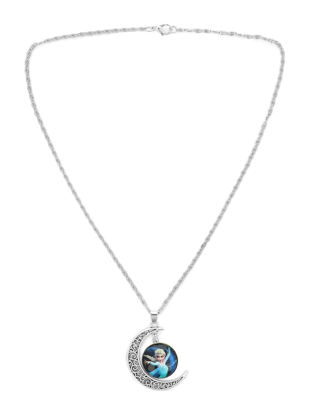 

EL REGALO Kids Girls Silver-Toned Blue Frozen Elsa Necklace