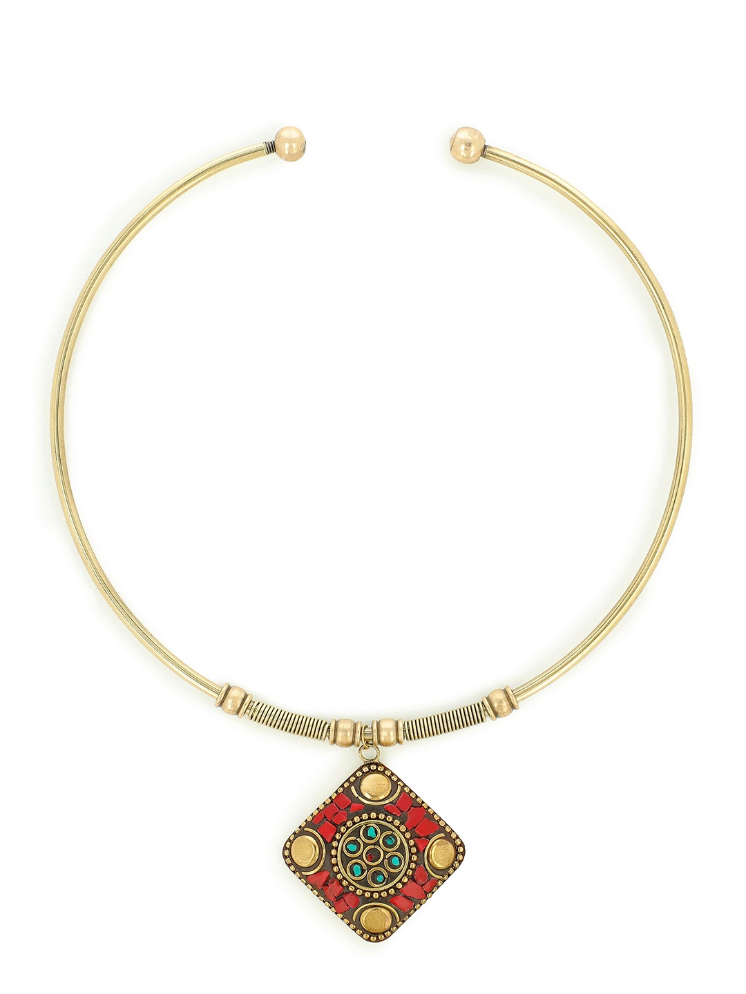 

EL REGALO Gold-Toned & Red Tribal Necklace