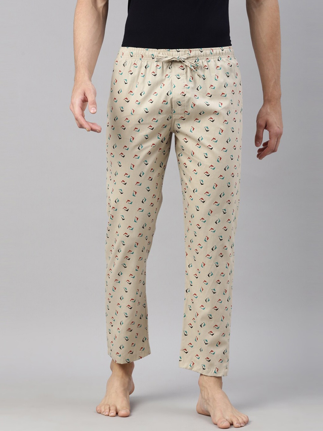 

Joven Men Beige Printed Pure Cotton Lounge Pants
