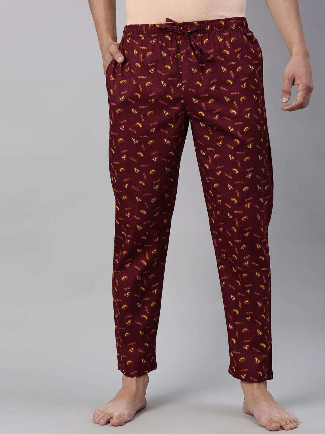 

Joven Men Burgundy Printed Cotton Lounge Pants
