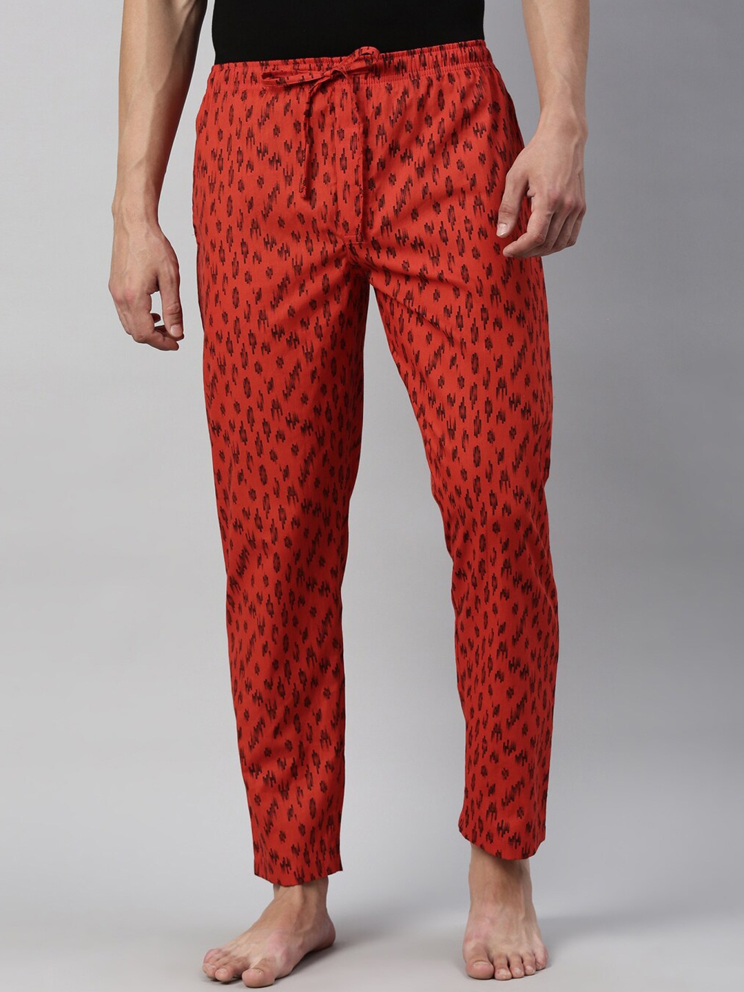 

Joven Men Rust Colored Printed Pure Cotton Lounge Pants