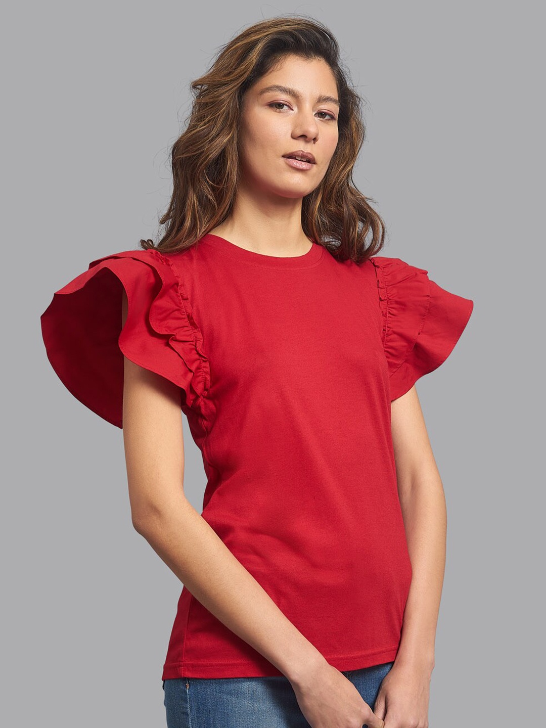

Beverly Hills Polo Club Women Red Layered Sleeves T-shirt