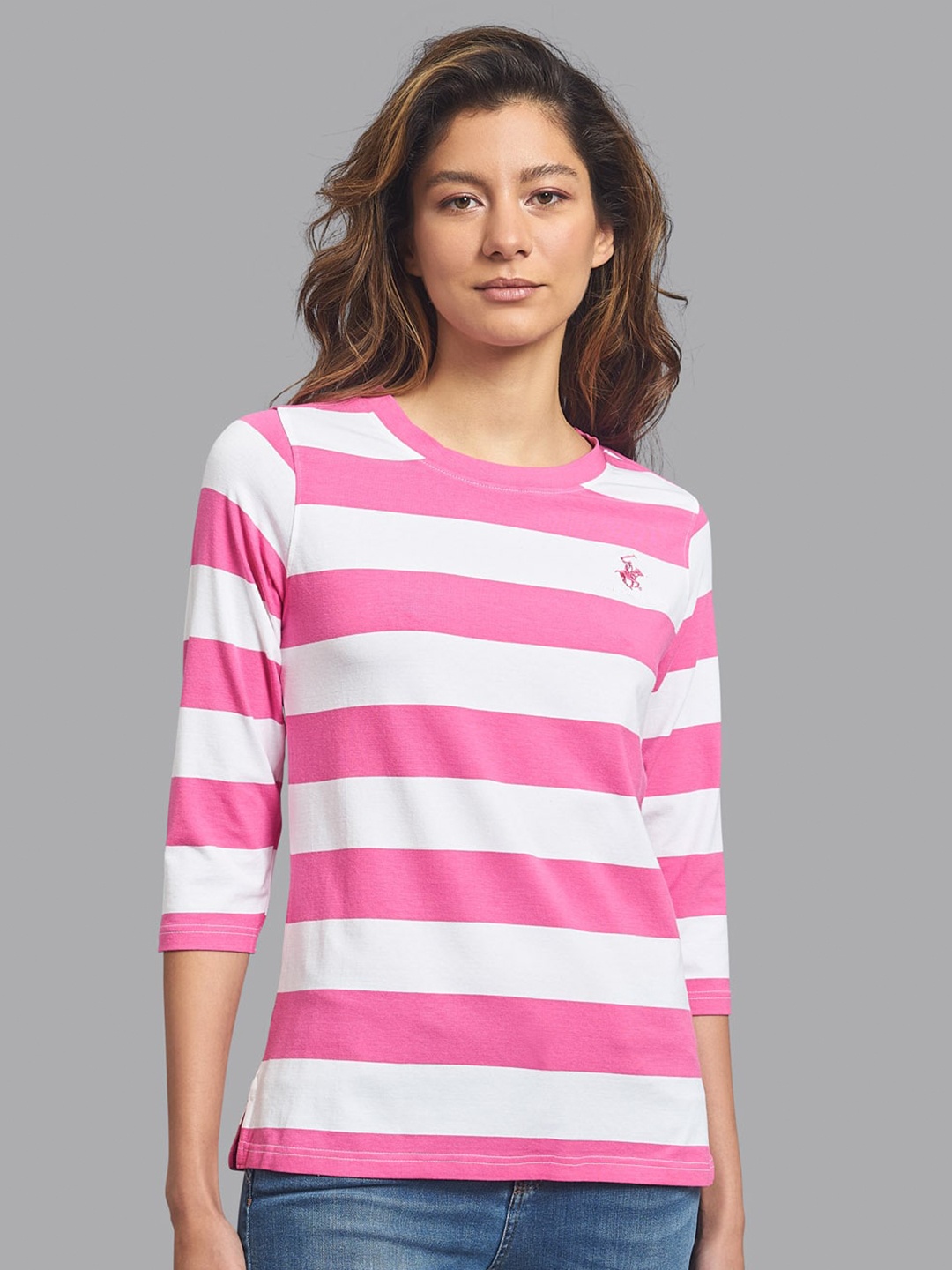 

Beverly Hills Polo Club Women Multicoloured Striped T-shirt, Multi