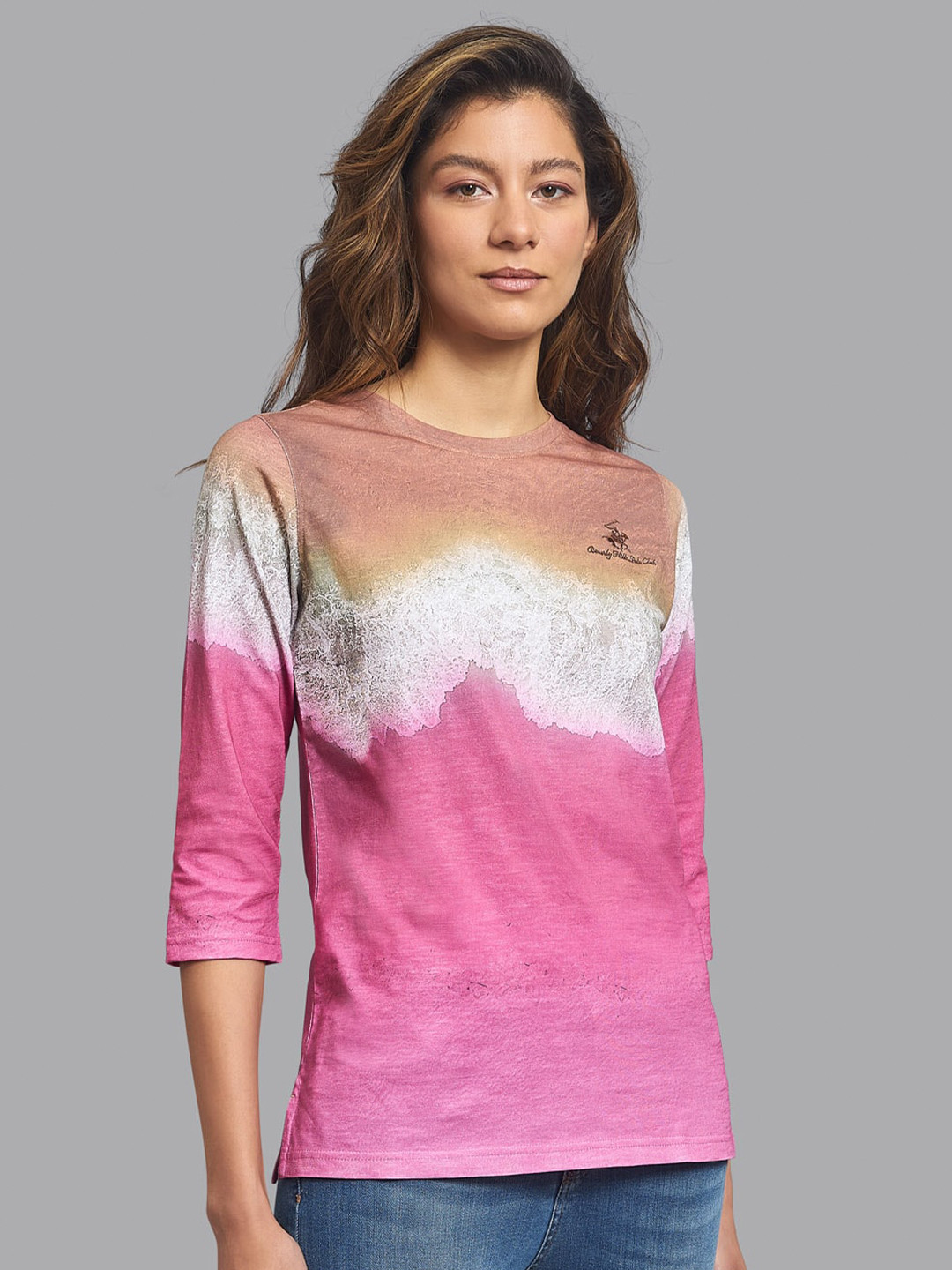 

Beverly Hills Polo Club Women Orange Tie and Dye Dyed T-shirt