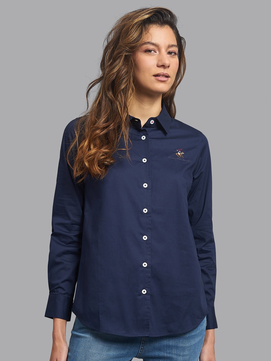 

Beverly Hills Polo Club Women Navy Blue Casual Shirt