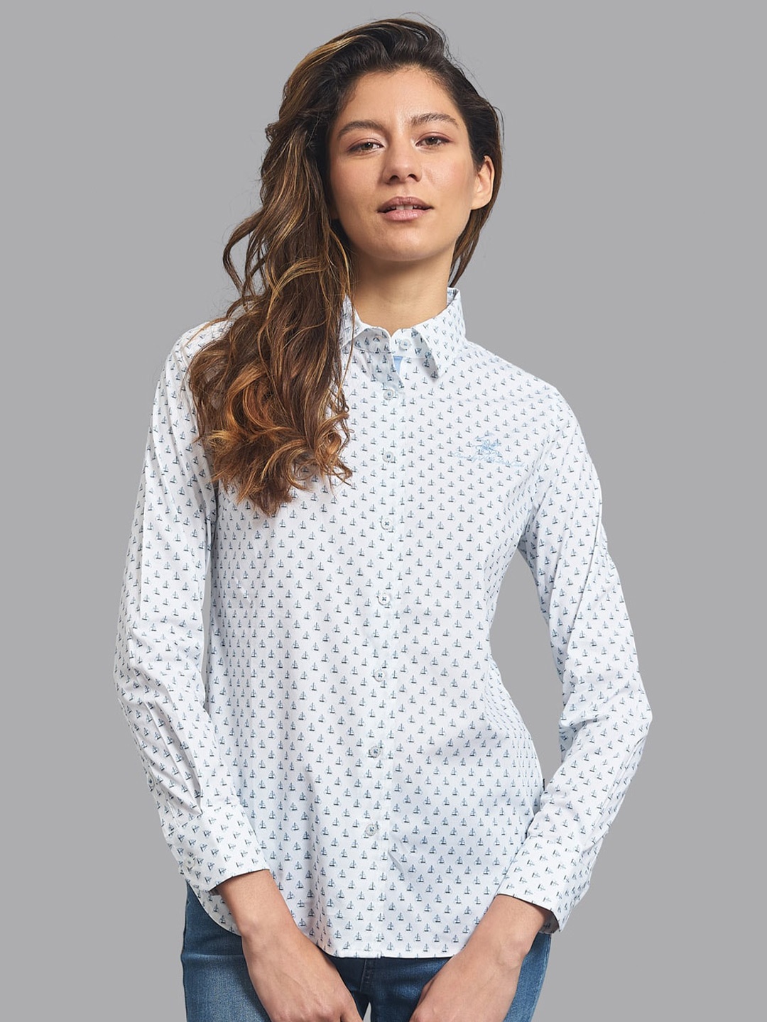 

Beverly Hills Polo Club Women White Printed Casual Shirt