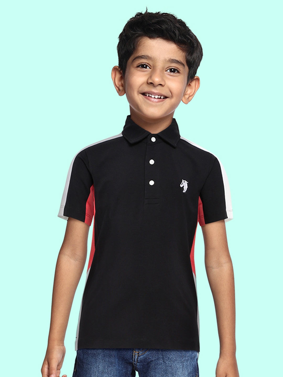 

LAdore Boys Black Polo Collar Cotton T-shirt