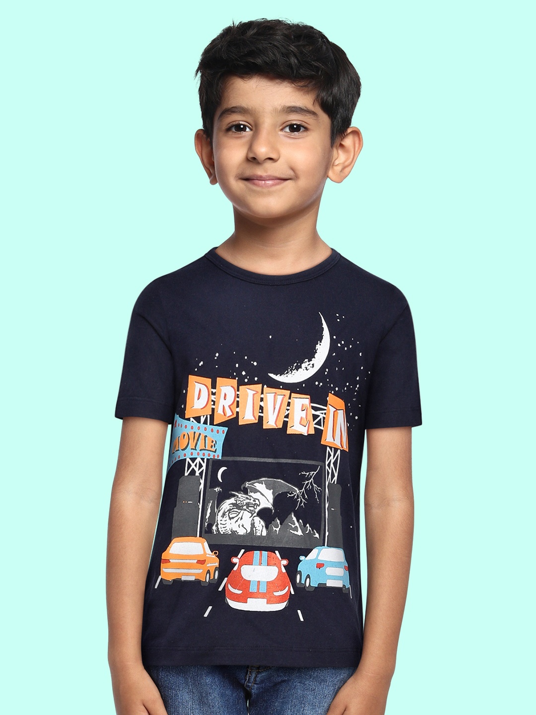 

LAdore Boys Navy Blue Printed Pure Cotton T-shirt