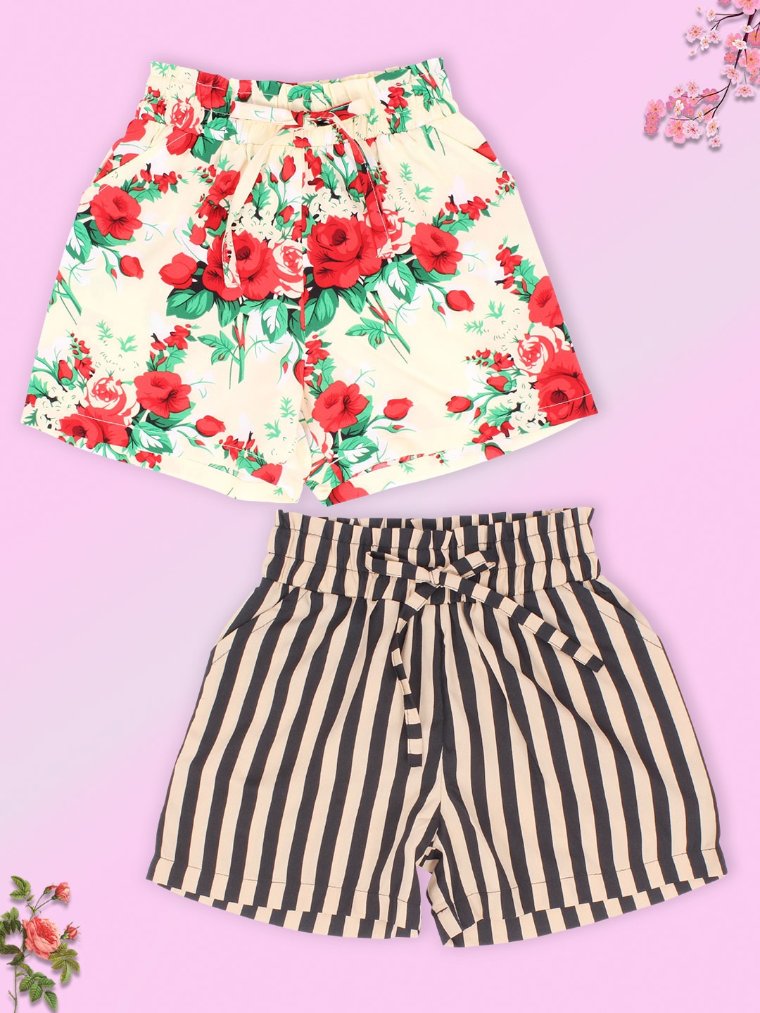 

CUTECUMBER Girls Set Of 2 Yellow & Black Printed Shorts