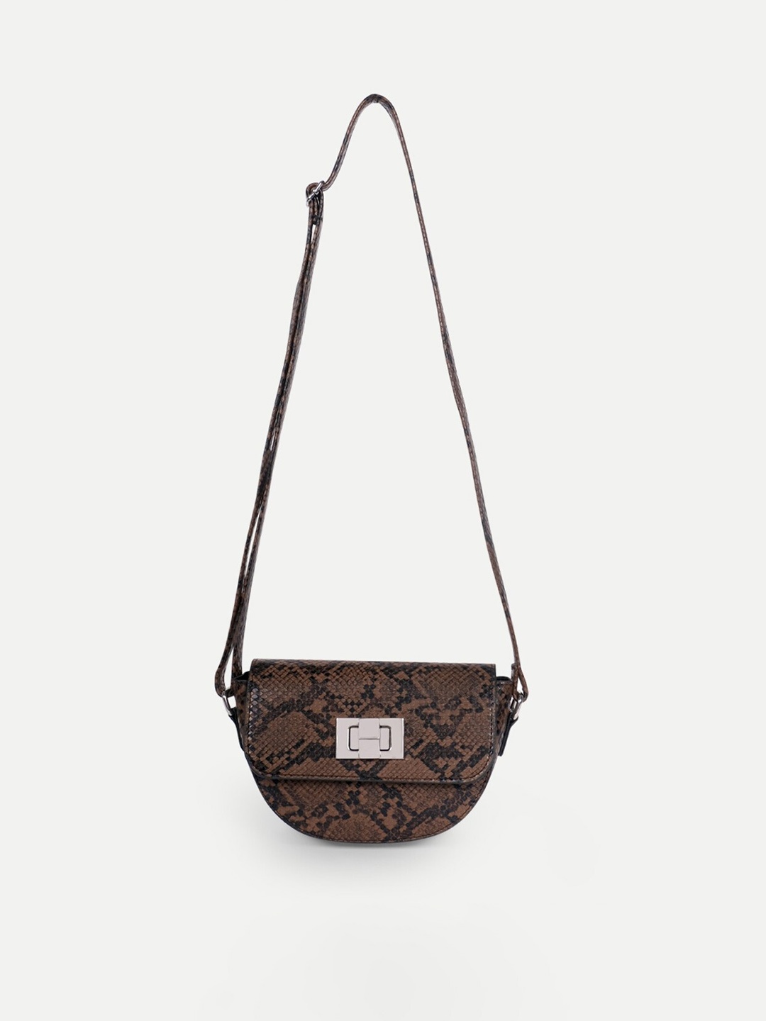 

Belwaba Brown Textured PU Half Moon Sling Bag with Quilted