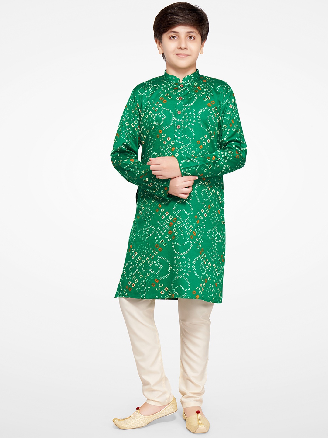 

Jeetethnics Boys Green Bandhani Printed Kurta with Pyjamas