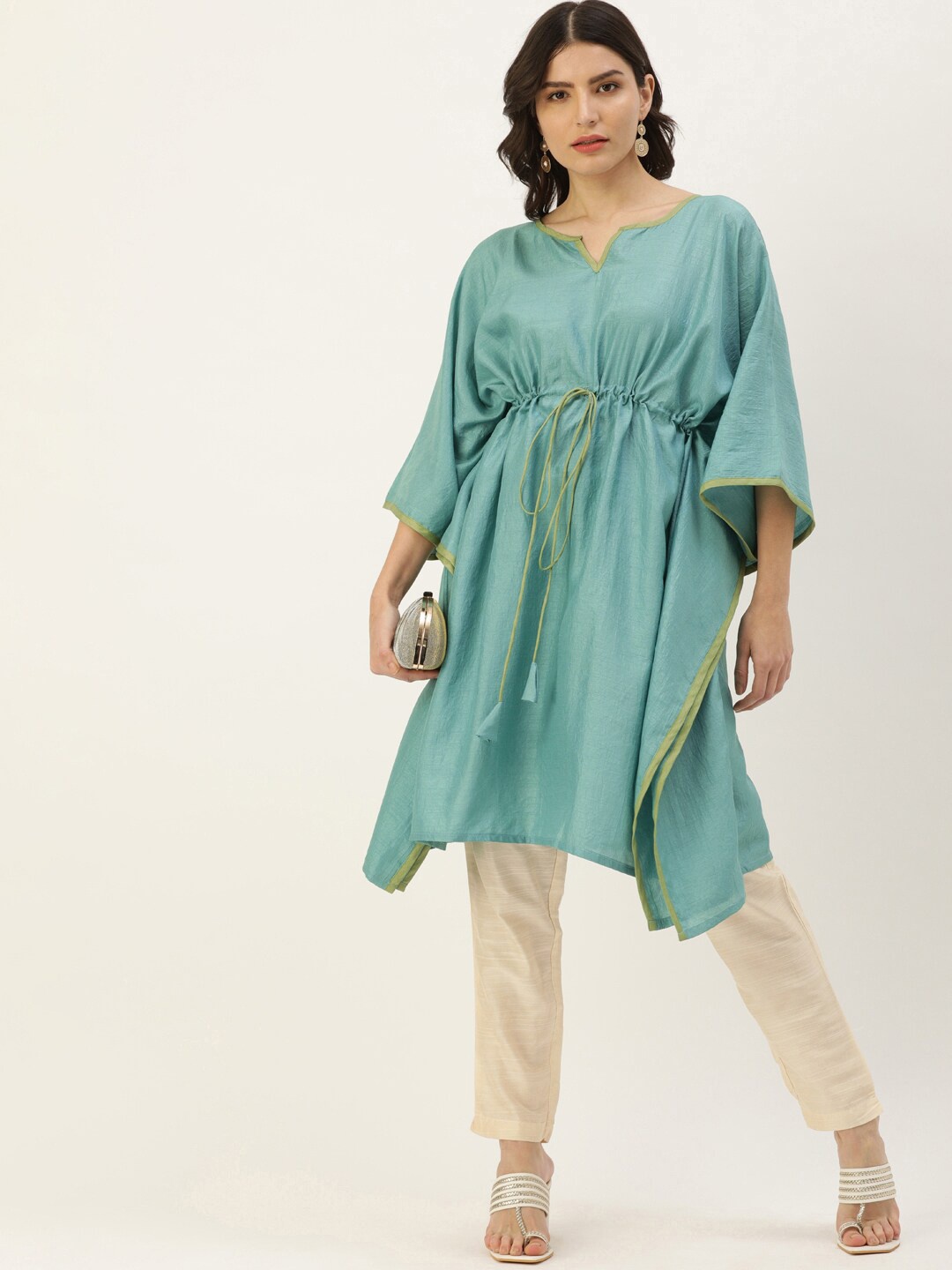 

Somras Women Blue Yoke Design Flared Sleeves Thread Work Kurta