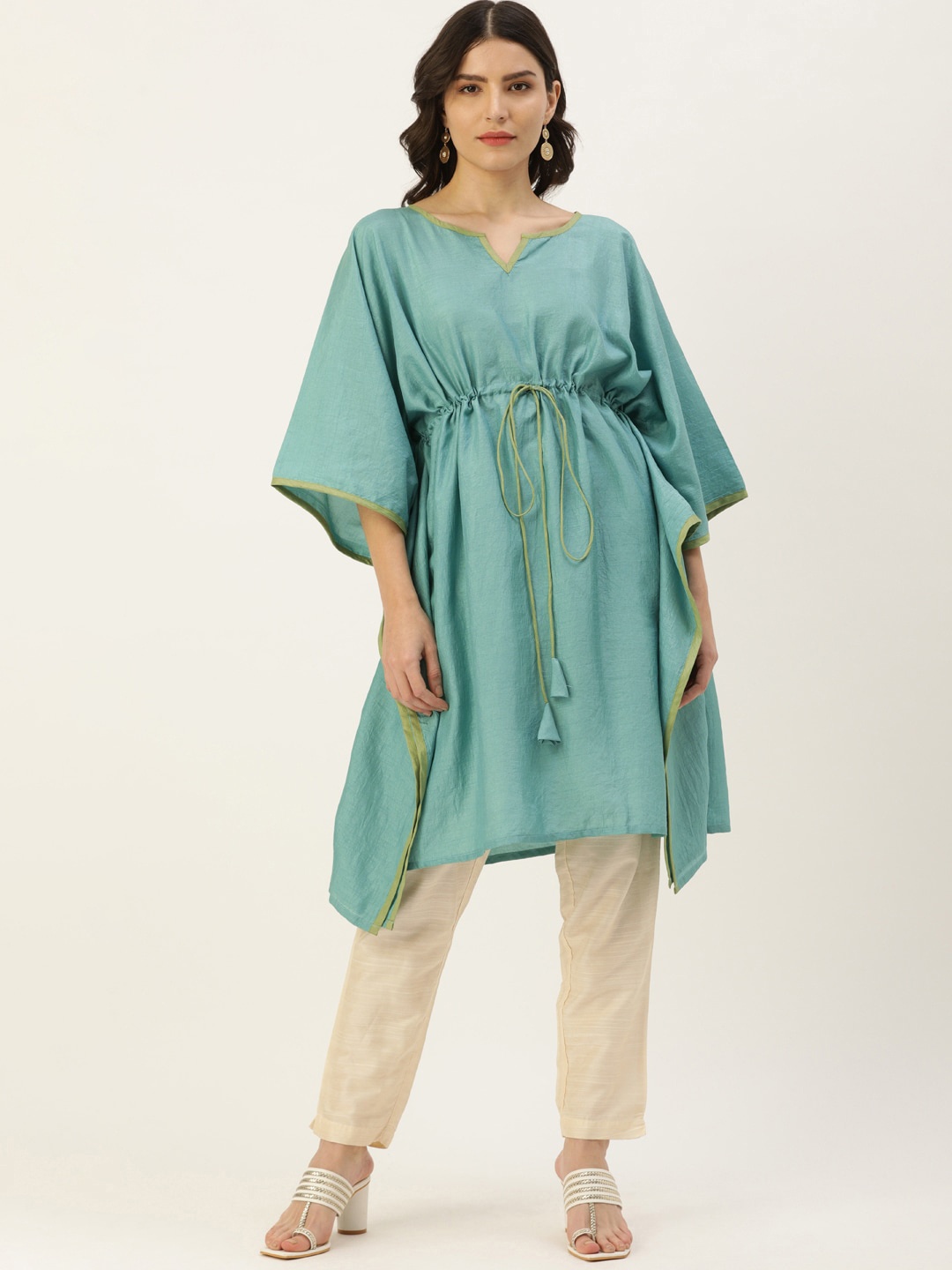 

Somras Women Blue Yoke Design Flared Sleeves Thread Work Kurta