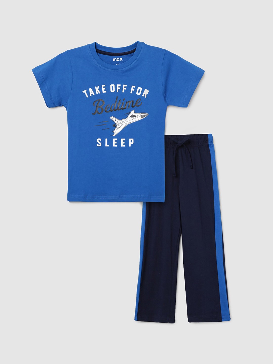 

max Boys Blue & Black Printed Pure Cotton Night suit