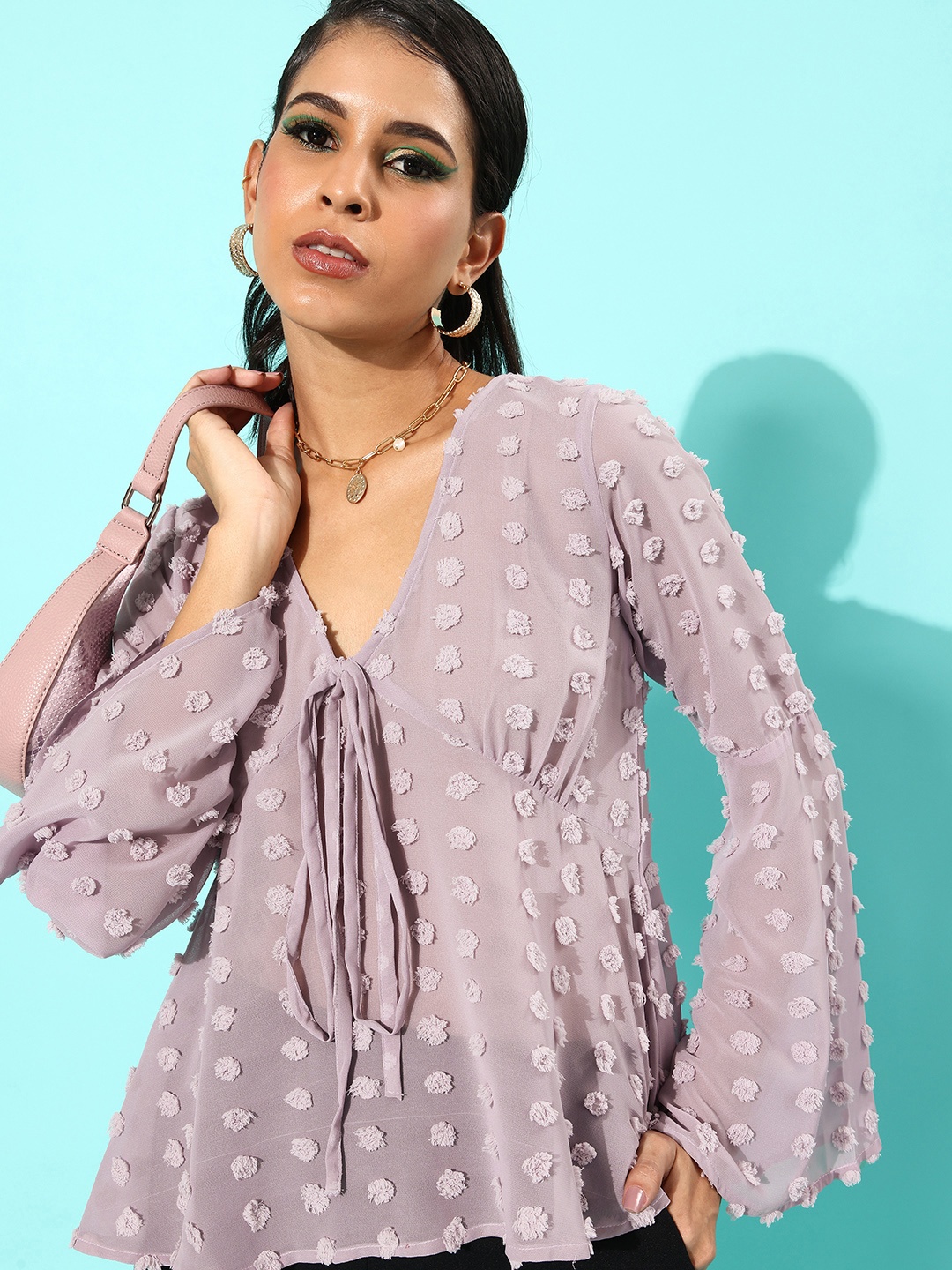 

StyleCast Chic Lavender Self-Design Indie Gal Top