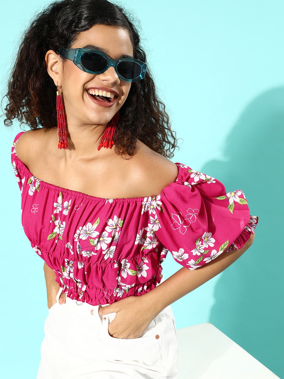 

StyleCast Pink Floral Sleeve Bounce Top