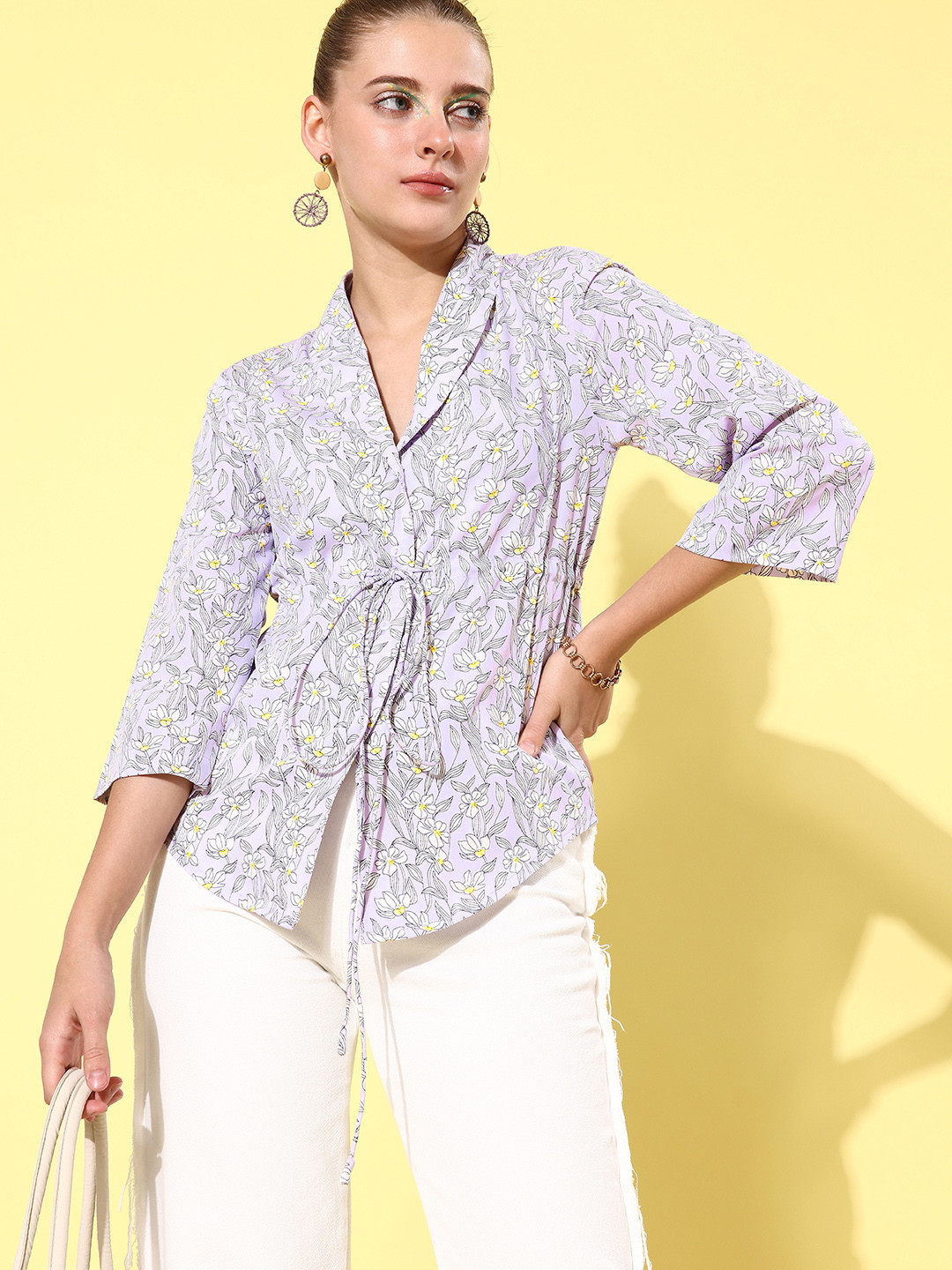 

StyleCast Elegant Lavender Tropical Twist & Knot Top