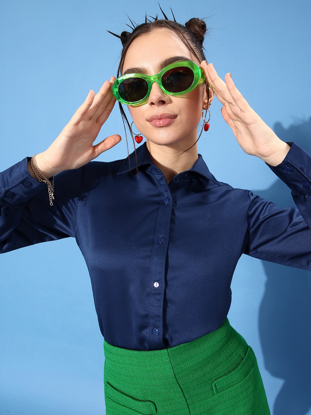 

StyleCast Navy Blue Satin Shirt Style Top