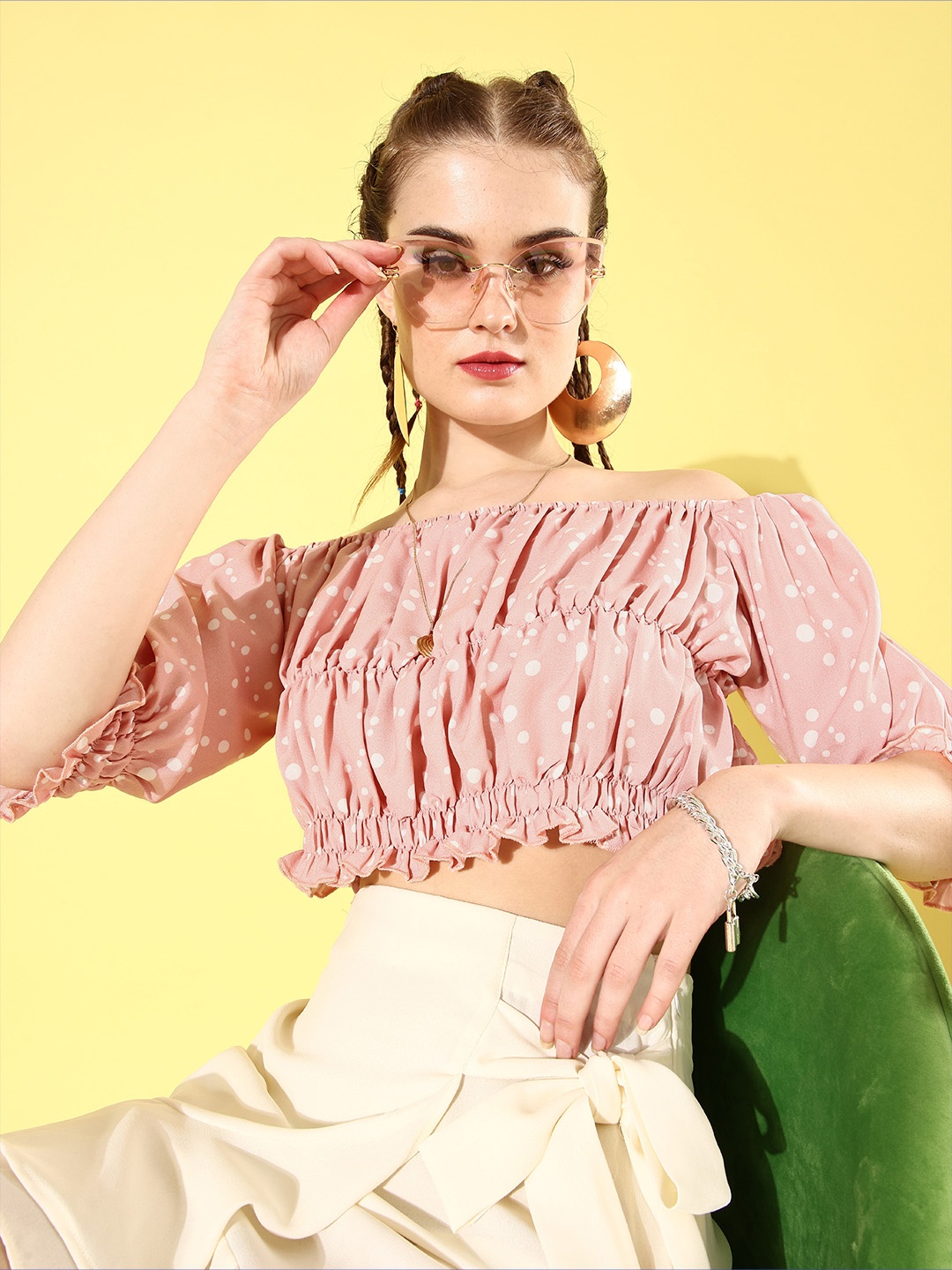

StyleCast Attractive Peach Polka Dotted New Neckline Top