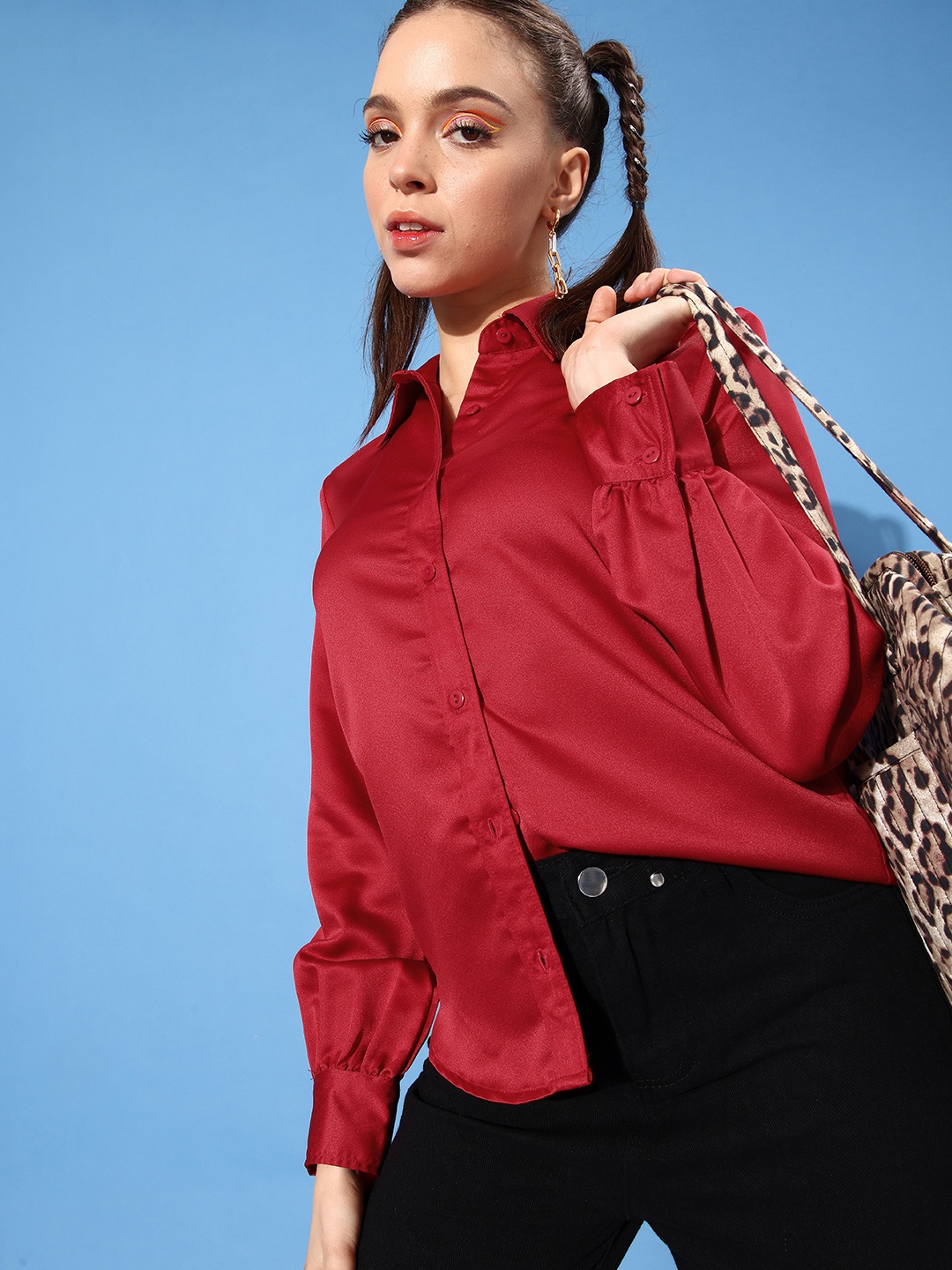 

StyleCast Red Satin Shirt Style Top