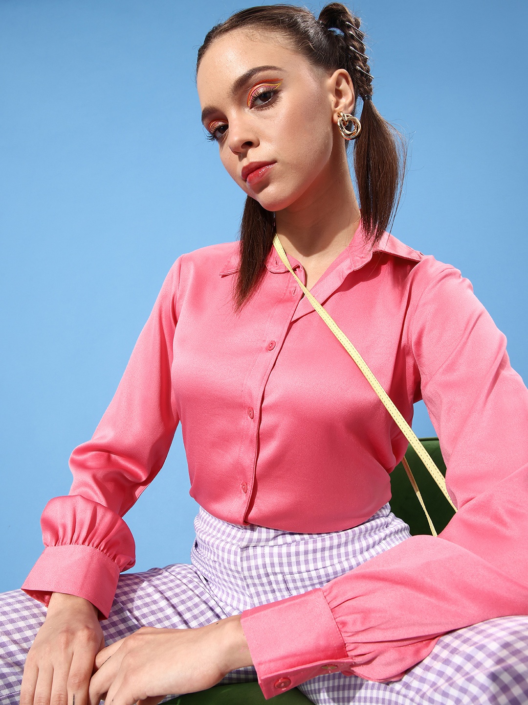 

StyleCast Pink Satin Shirt Style Top