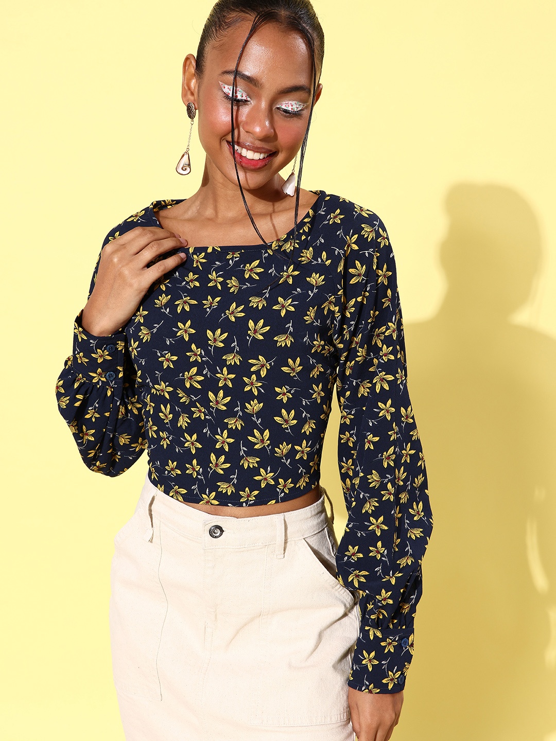 

StyleCast Navy Blue Floral Bustier Top