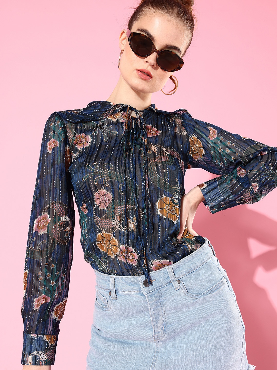 

StyleCast Navy Blue Floral Indie Gal Top