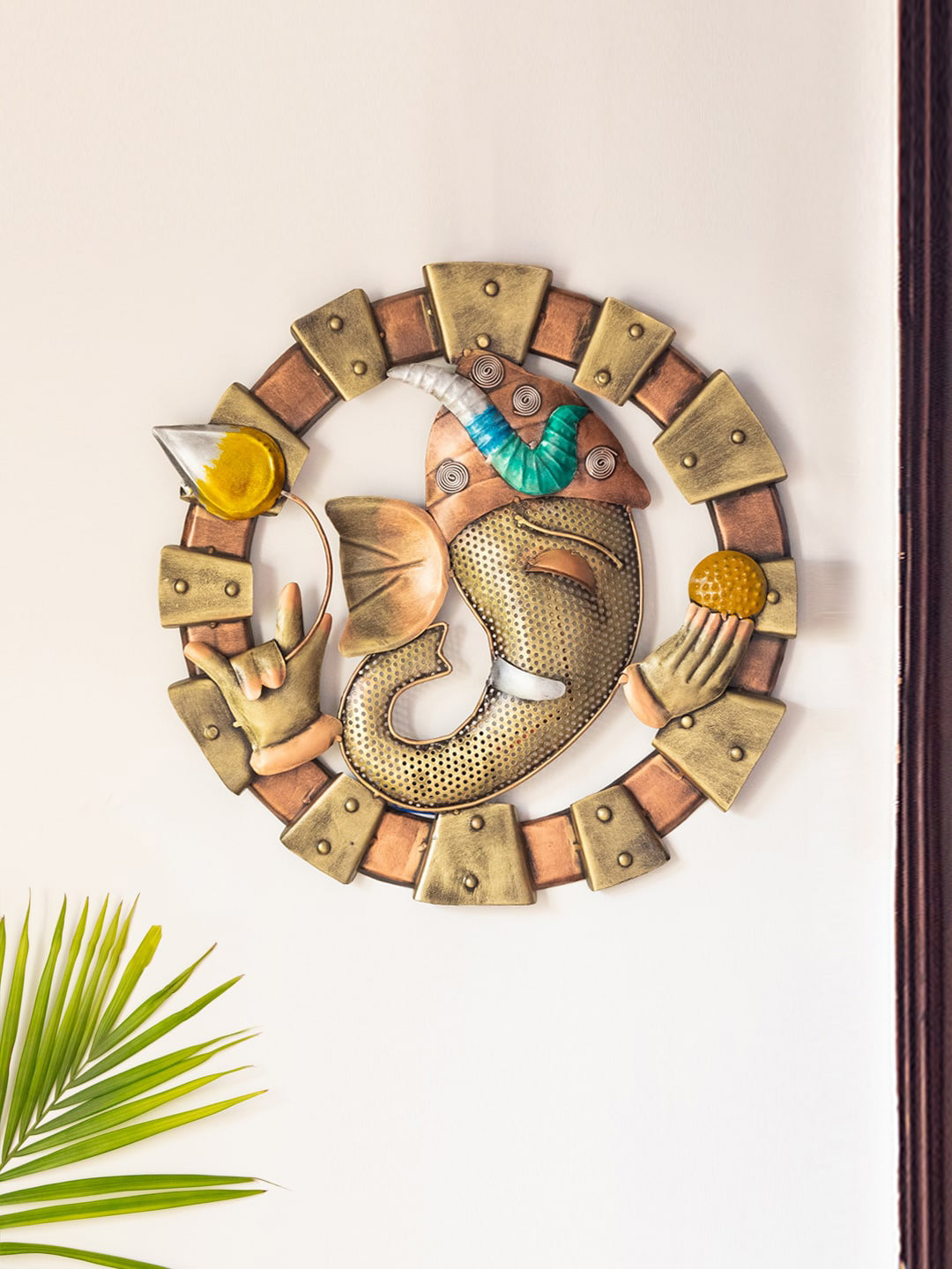 

ExclusiveLane Green Ganesha Hand-painted Iron Wall Decor Hanging