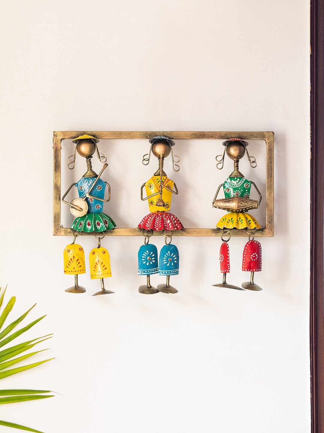 

ExclusiveLane Rajasthani Tribal Musicians Hand-Painted Iron Wall Decor Hanging, Multi