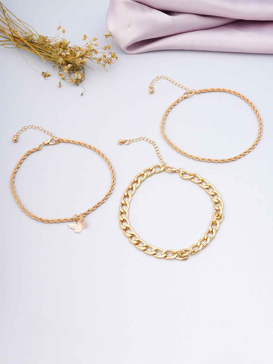 

Ferosh Women Pack Of 3 Gold-Toned Link Bracelet