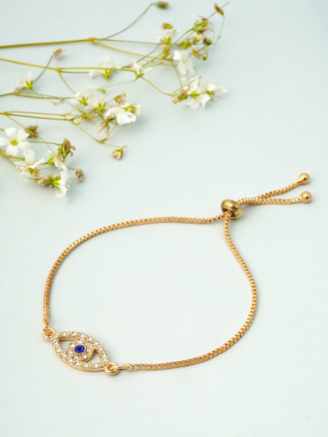

Ferosh Women Gold-Toned & Blue Evil Eye Charm Bracelet