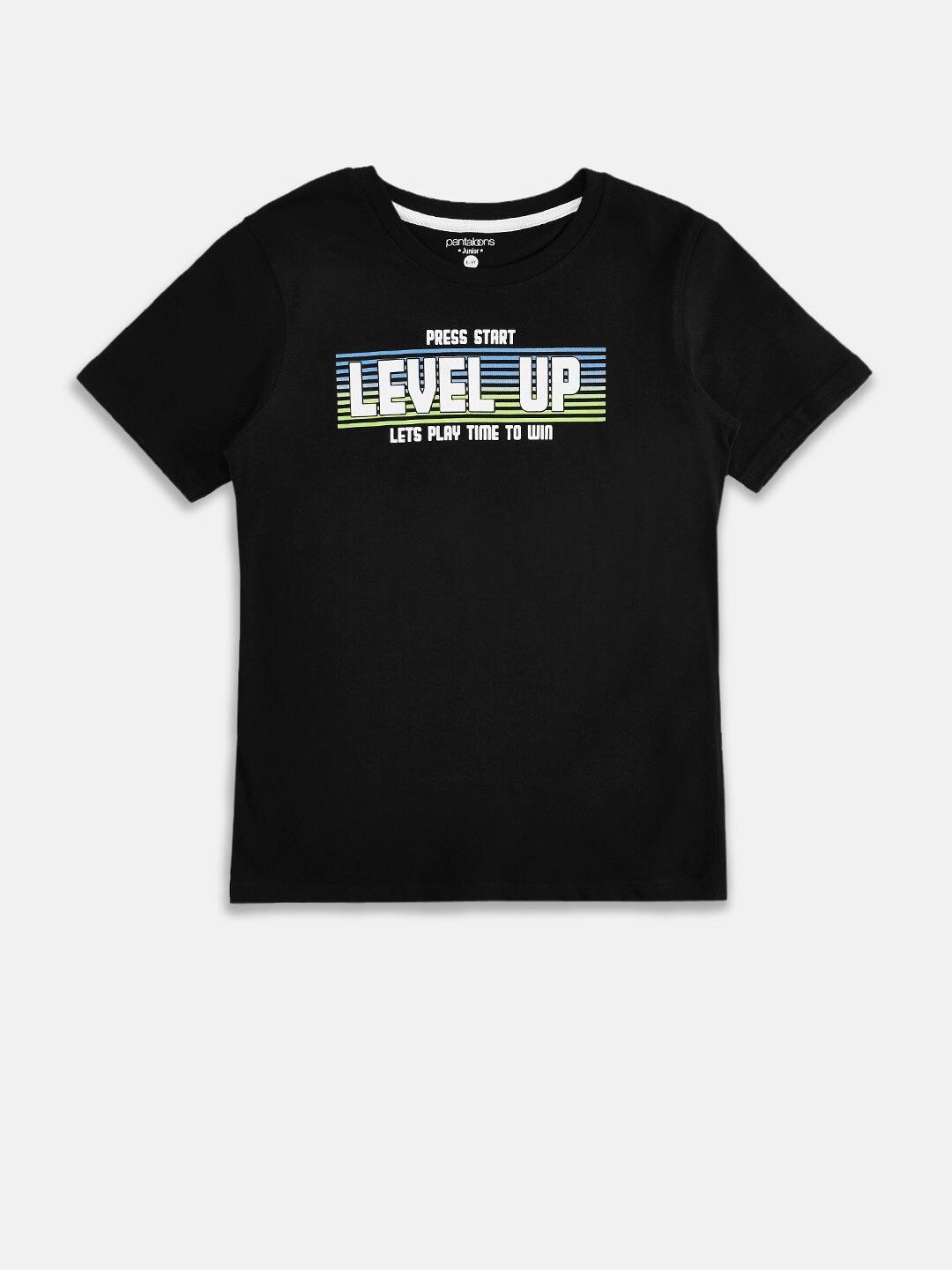 

Pantaloons Junior Boys Black Typography Printed T-shirt