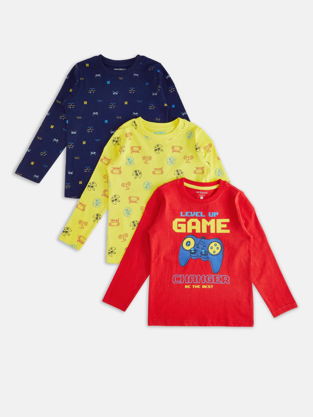 

Pantaloons Junior Boys Red & Yellow Typography 3 Pack Printed T-shirts
