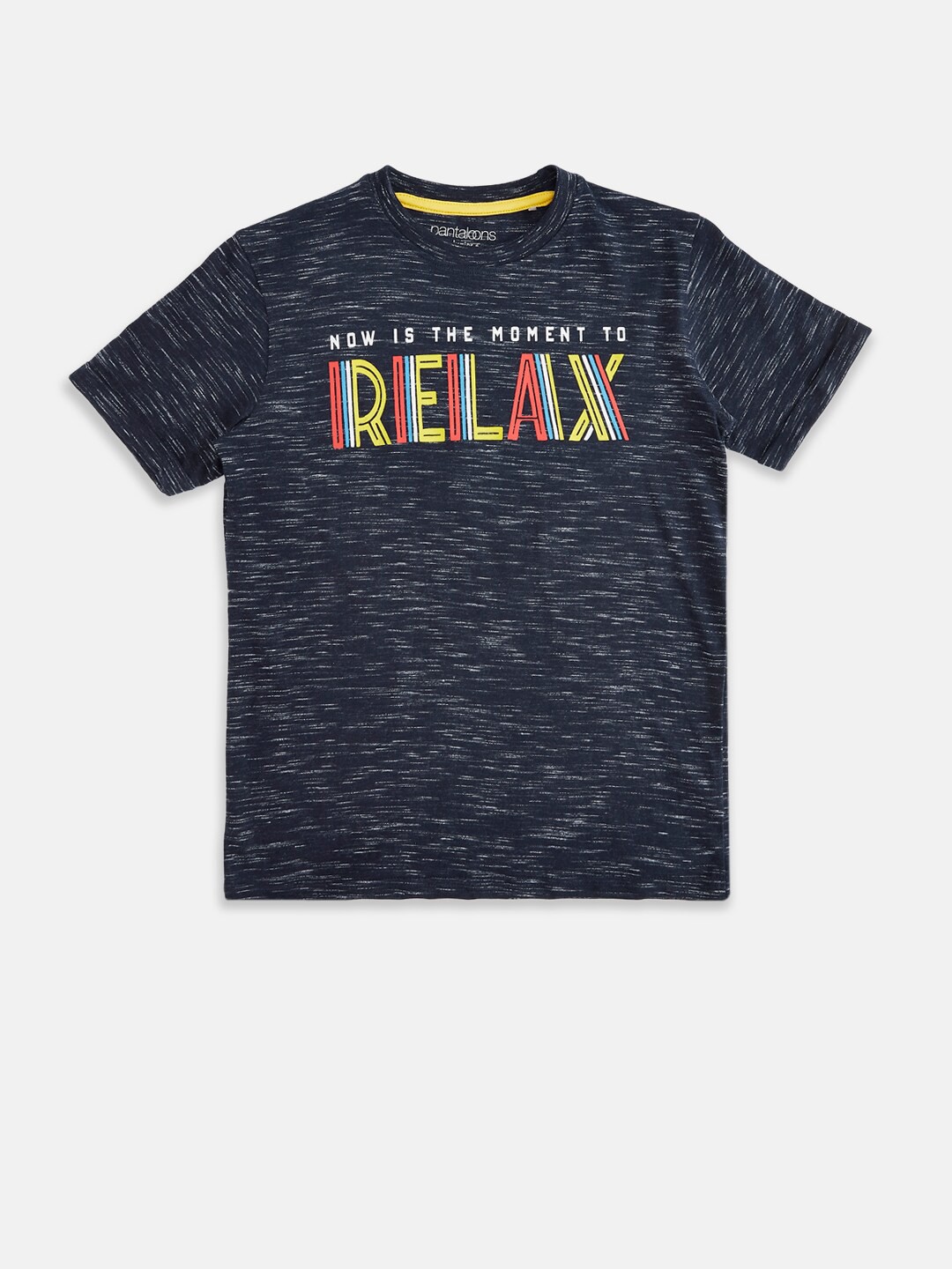 

Pantaloons Junior Boys Navy Blue Typography Printed T-shirt