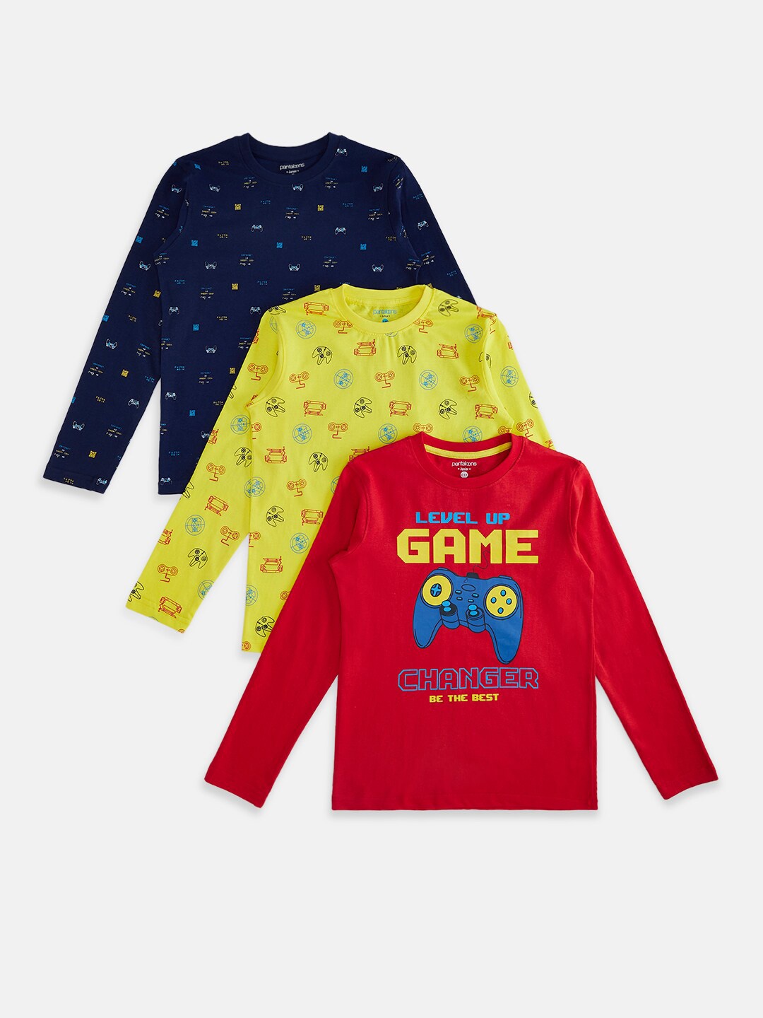 

Pantaloons Junior Boys Red & Yellow Typography 3 Pack Printed T-shirt
