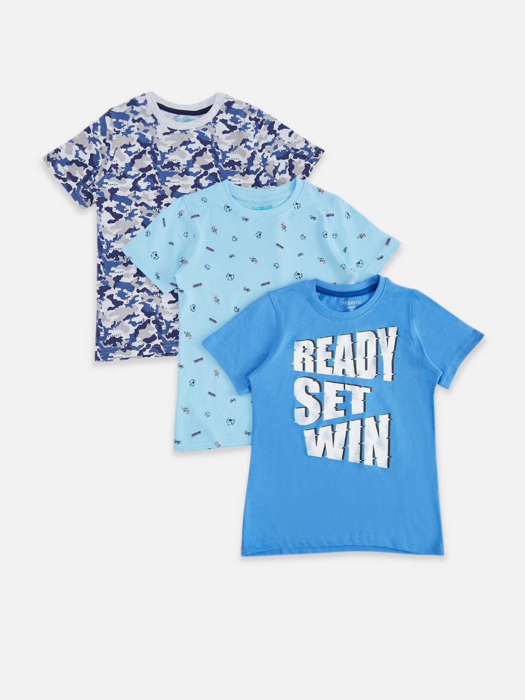 

Pantaloons Junior Boys Blue Typography 3 Printed T-shirt