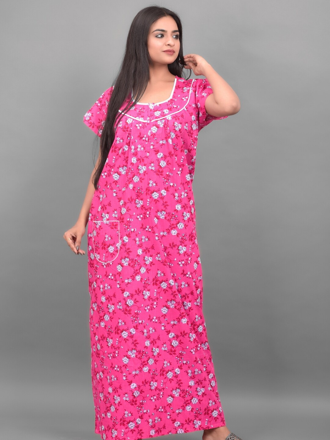 

Apratim Pink Printed Maxi Nightdress