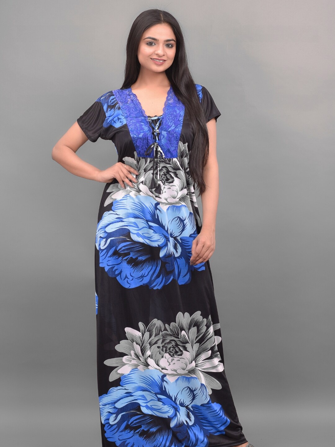 

Apratim Black Printed Maxi Nightdress