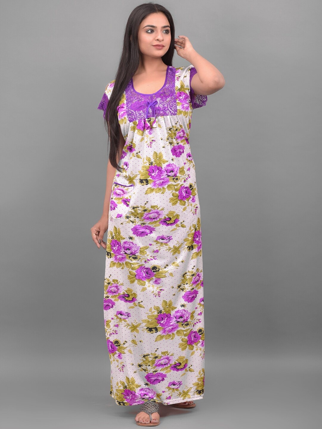 

Apratim White Printed Maxi Nightdress