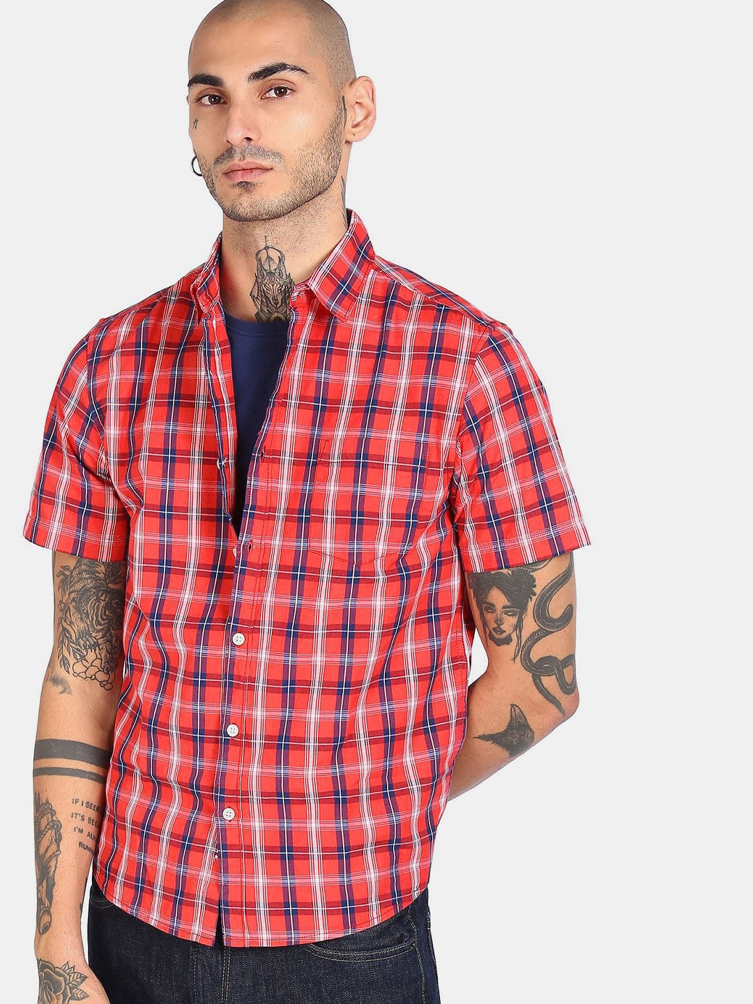 

Ruggers Men Red Tartan Checked Casual Shirt