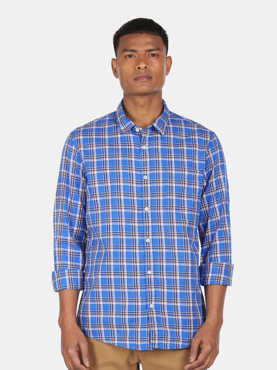

Ruggers Men Blue Tartan Checked Casual Shirt