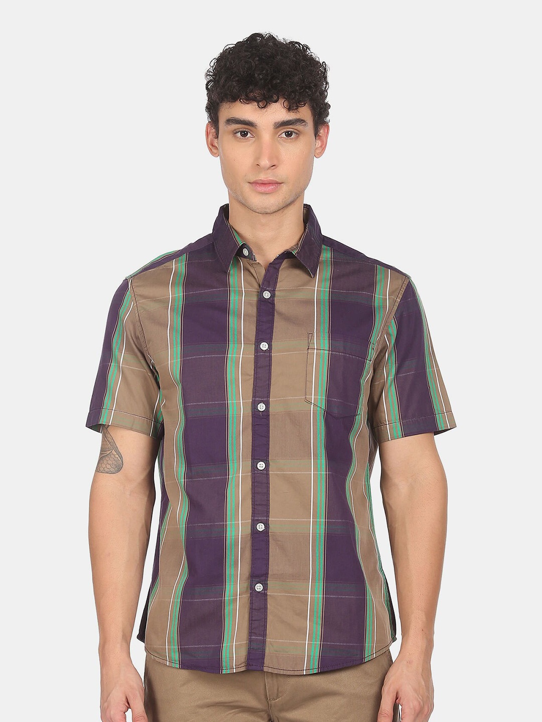 

Ruggers Men Brown & Green Checked Casual Shirt