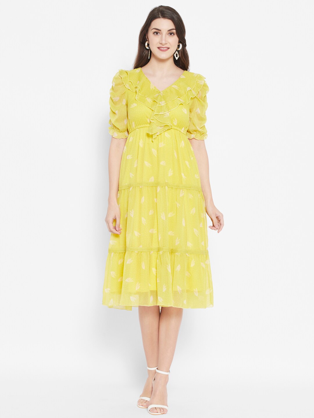 

HOUSE OF KKARMA Yellow Floral Midi Dress