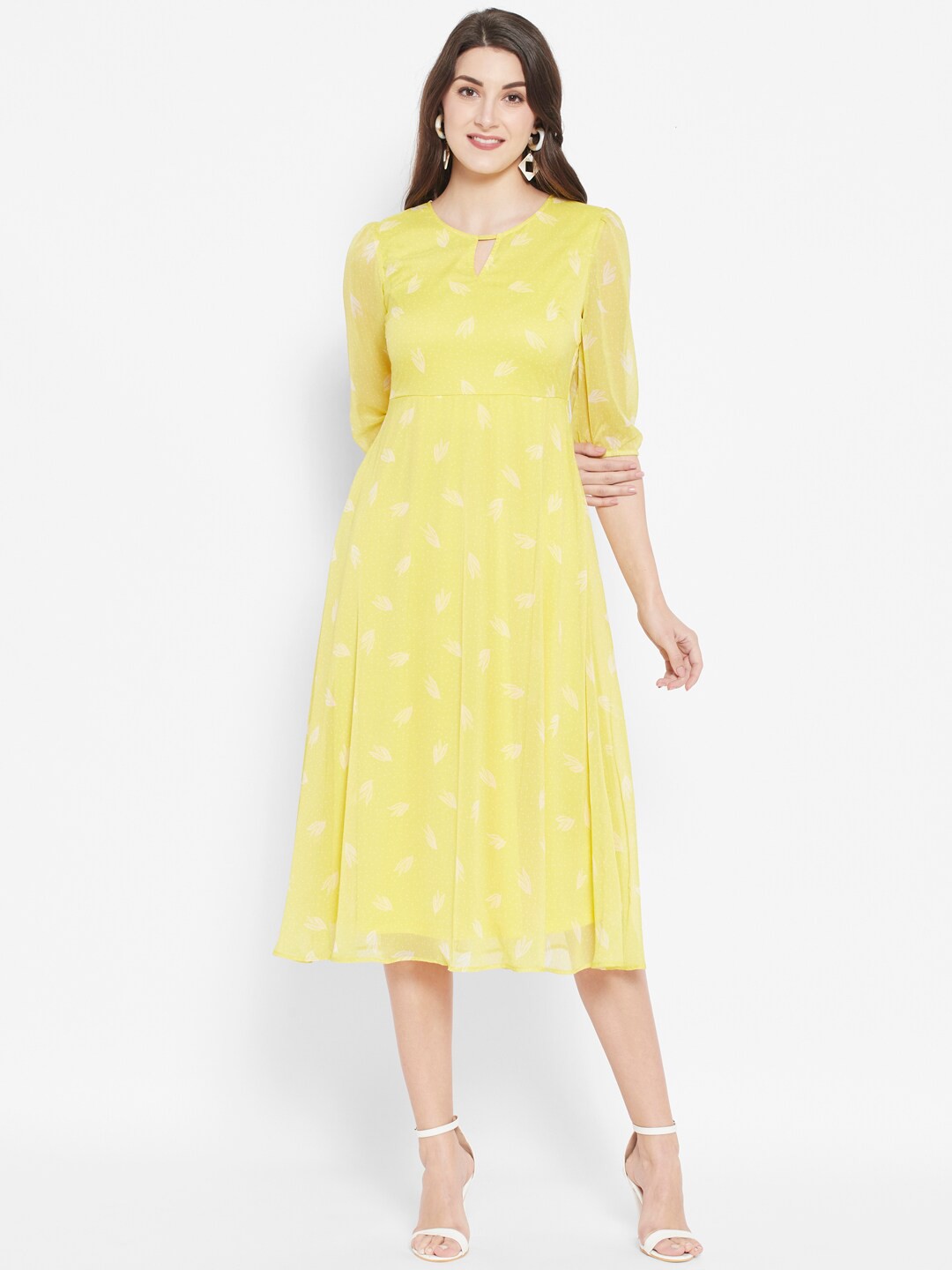 

HOUSE OF KKARMA Yellow A-Line Midi Dress