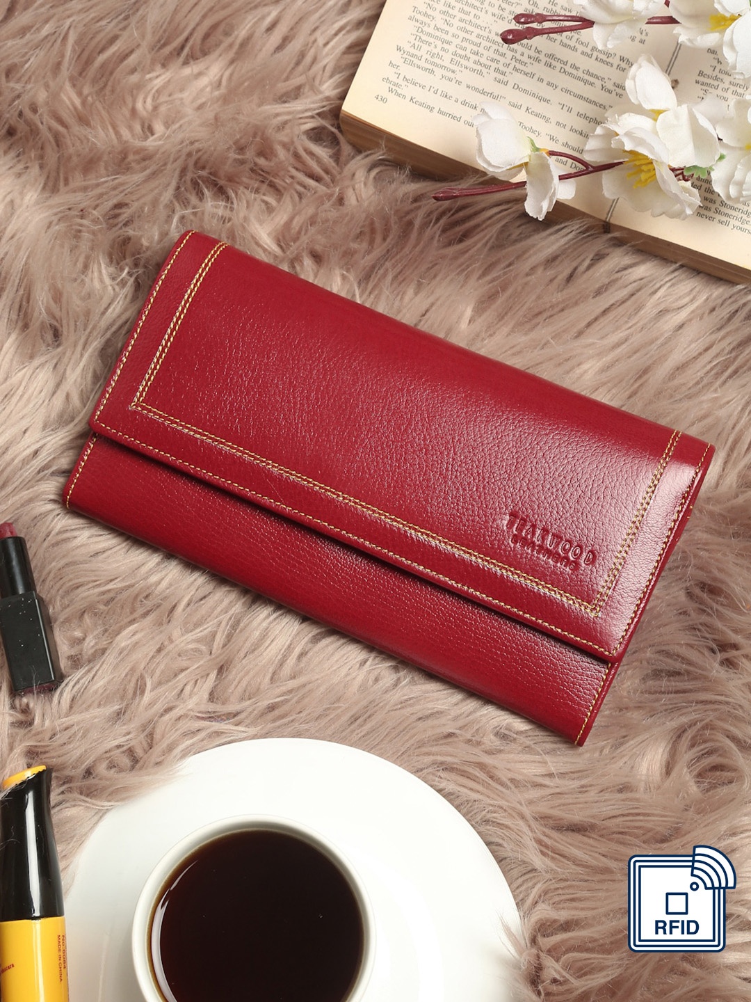 

Teakwood Leathers Women Red Leather Two Fold Wallet