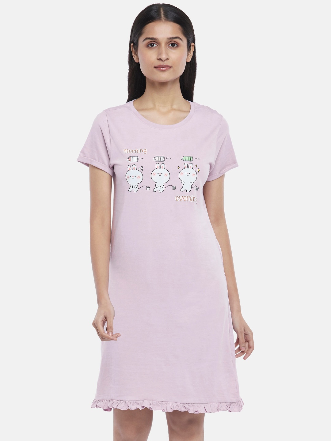 

Dreamz by Pantaloons Lavender & White Printed Cotton Nightdress