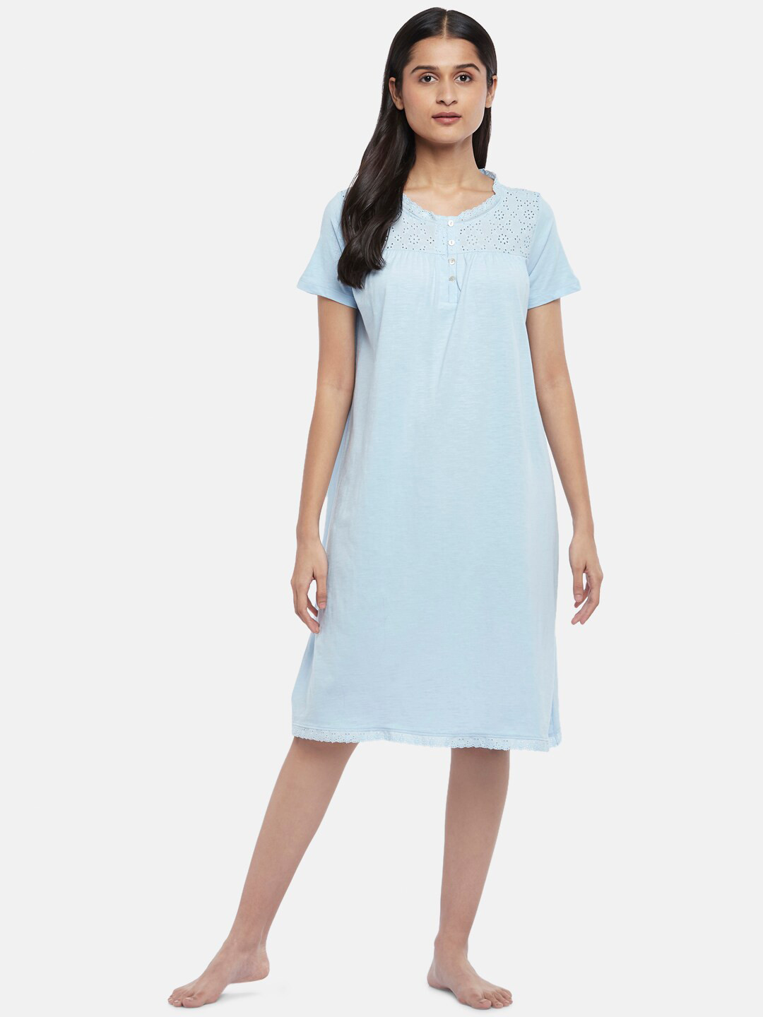 

Dreamz by Pantaloons Blue Printed Pure Cotton T-Shirt Nightdress