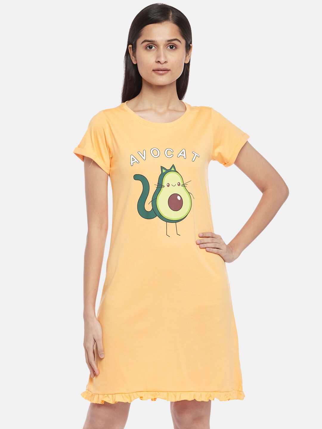 

Dreamz by Pantaloons Yellow Printed Nightdress