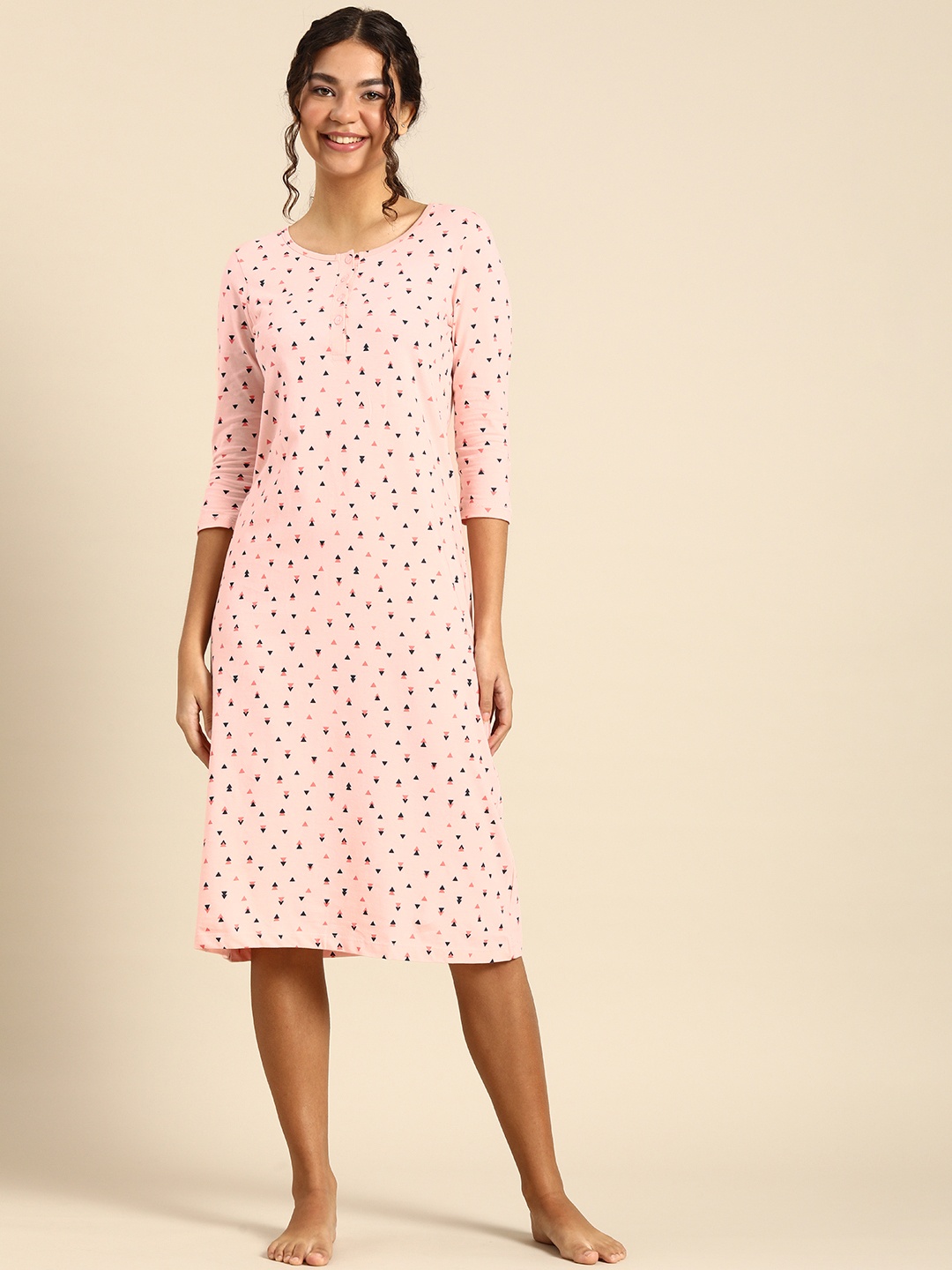 

Dreamz by Pantaloons Women Pink Printed Pure Cotton Nightdress
