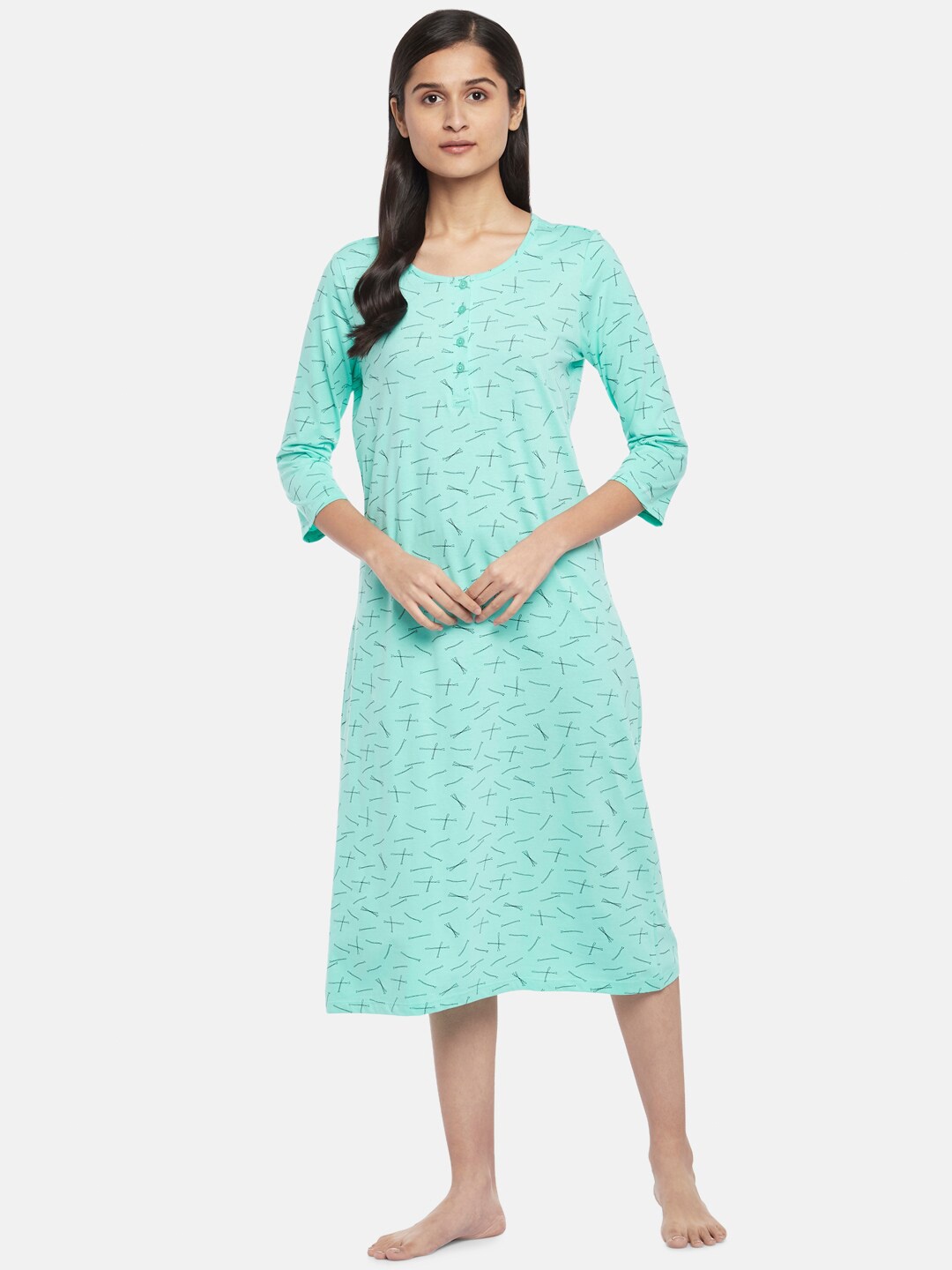 

Dreamz by Pantaloons Blue Printed Pure Cotton T-shirt Nightdress